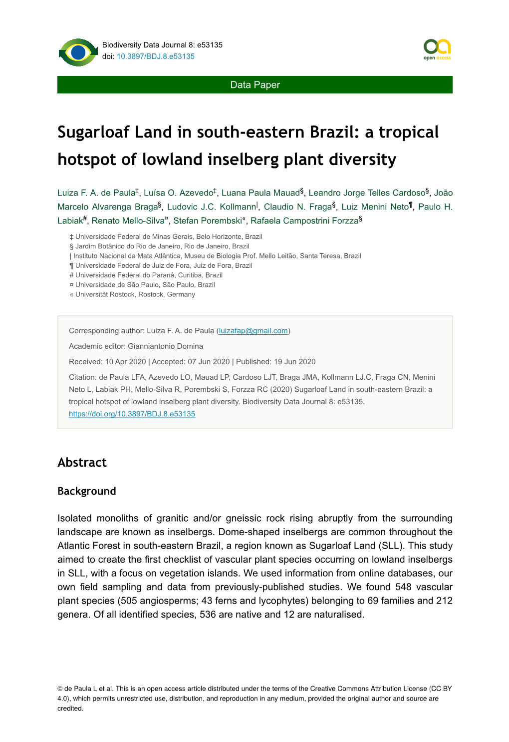 Sugarloaf Land in South-Eastern Brazil: a Tropical Hotspot of Lowland Inselberg Plant Diversity
