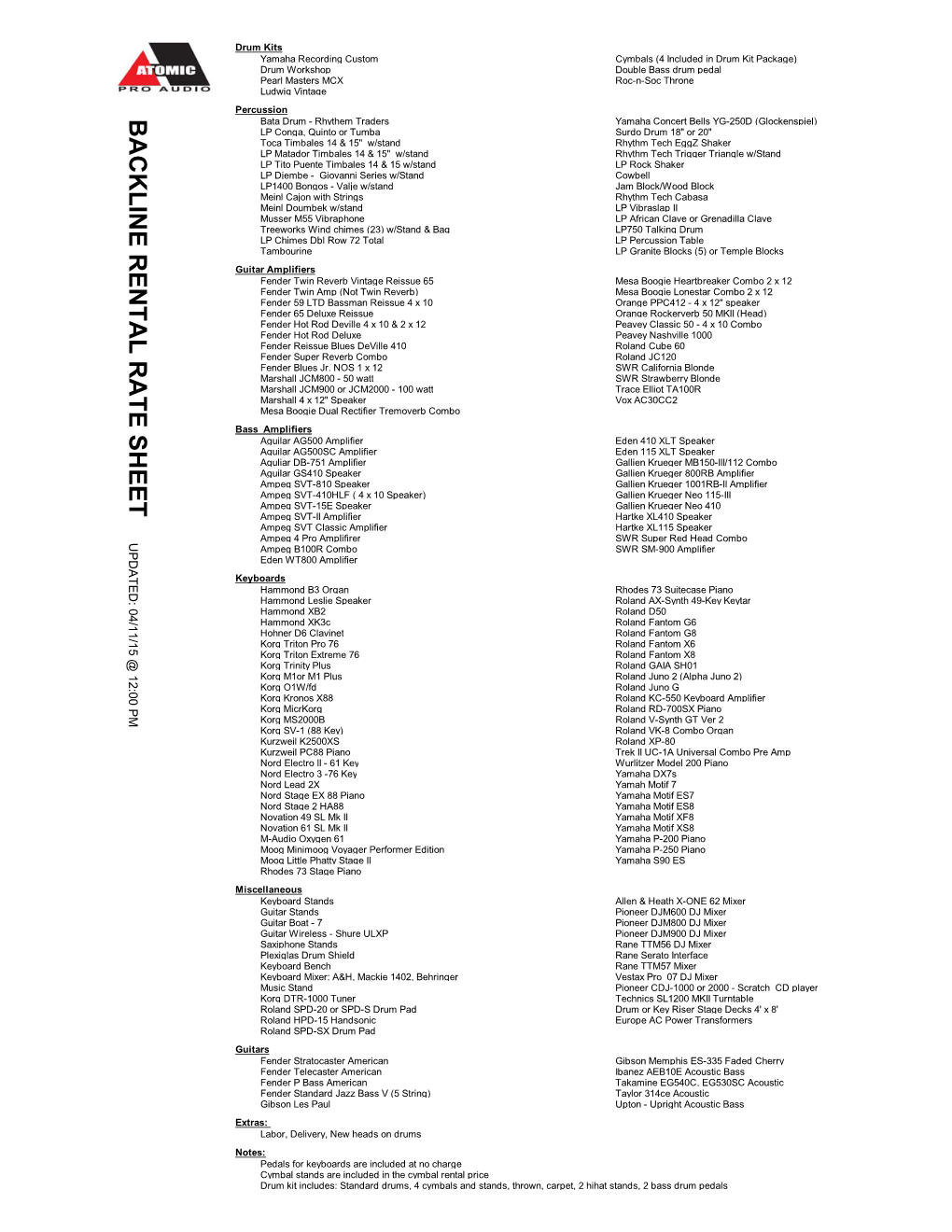 Backline Price Sheet V21 No Price