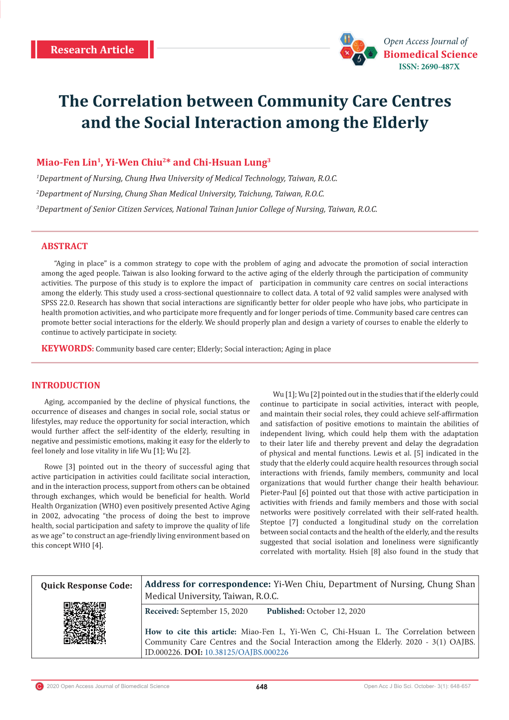 The Correlation Between Community Care Centres and the Social Interaction Among the Elderly