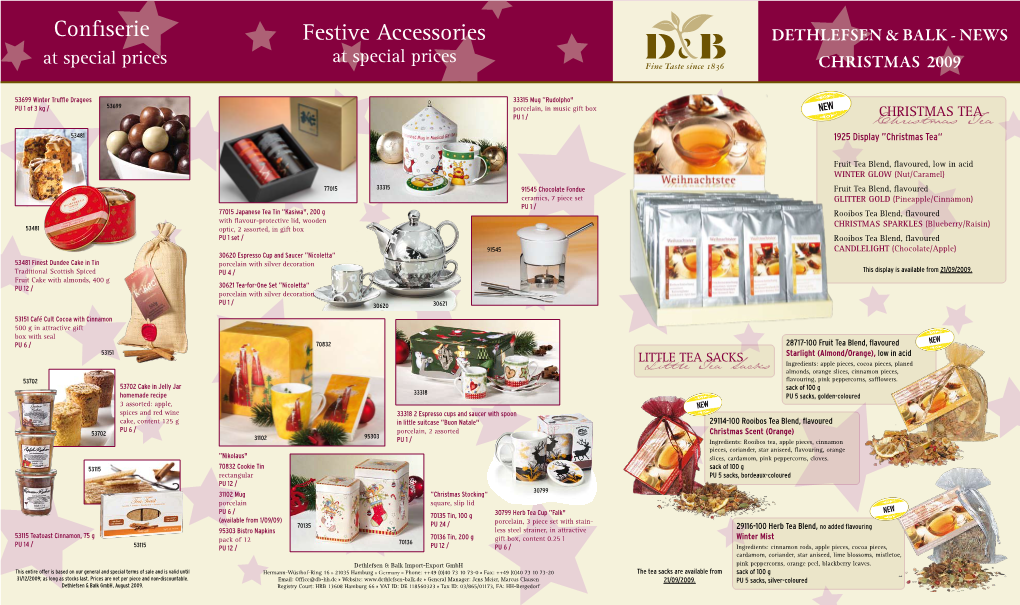 Confiserie Festive Accessories DETHLEFSEN & BALK - NEWS at Special Prices at Special Prices CHRISTMAS 2009