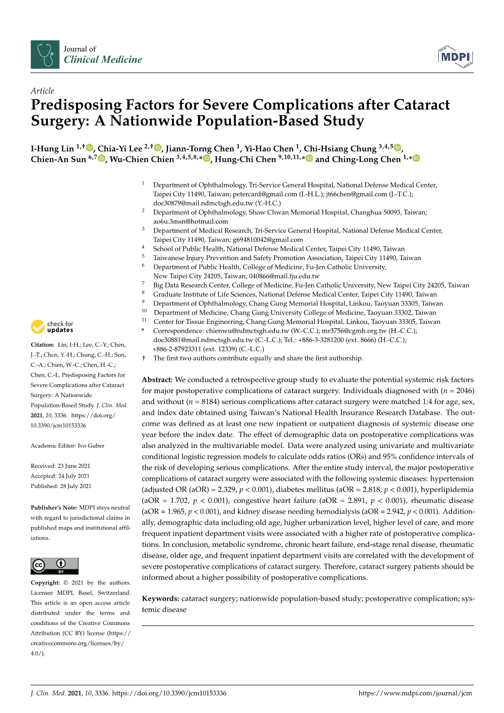 Predisposing Factors for Severe Complications After Cataract Surgery: a Nationwide Population-Based Study