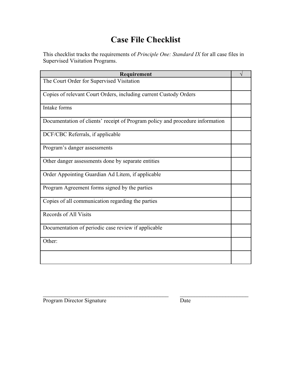 Case File Checklist