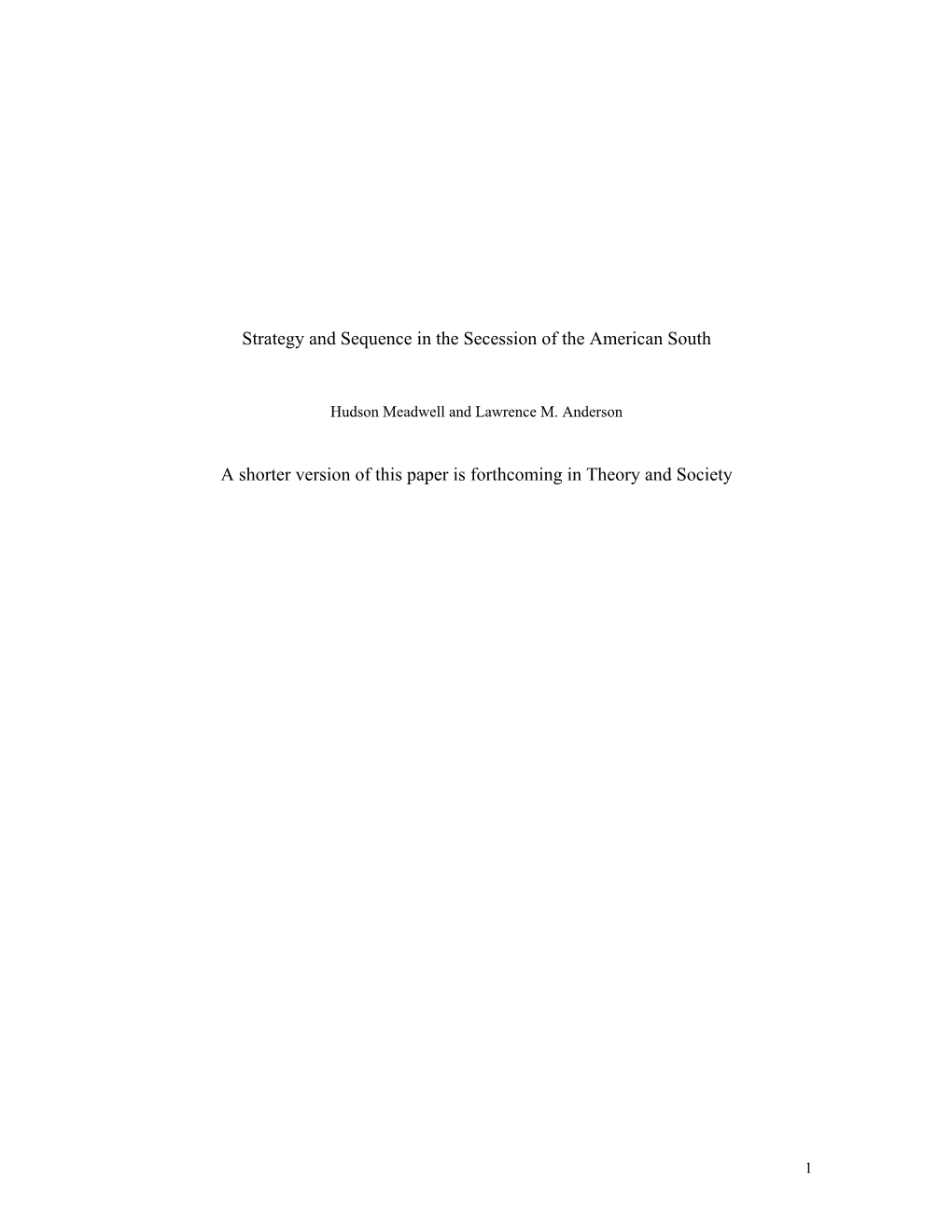 Strategy and Sequence in the Secession of the American South A