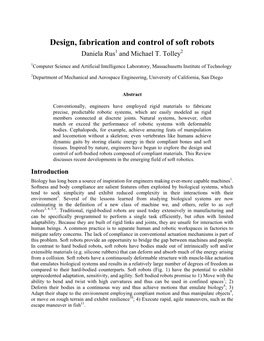 Design, Fabrication and Control of Soft Robots Daniela Rus1 and Michael T