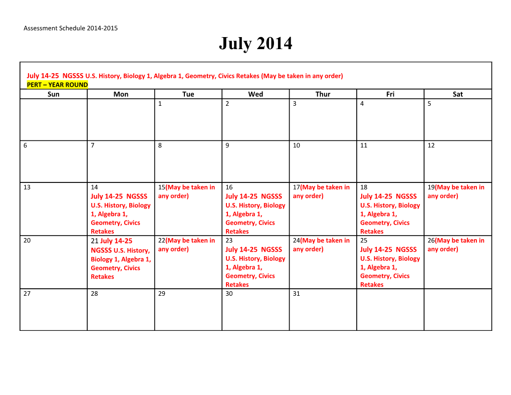 Assessment Schedule 2014-2015