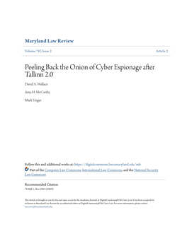 Peeling Back the Onion of Cyber Espionage After Tallinn 2.0 David A