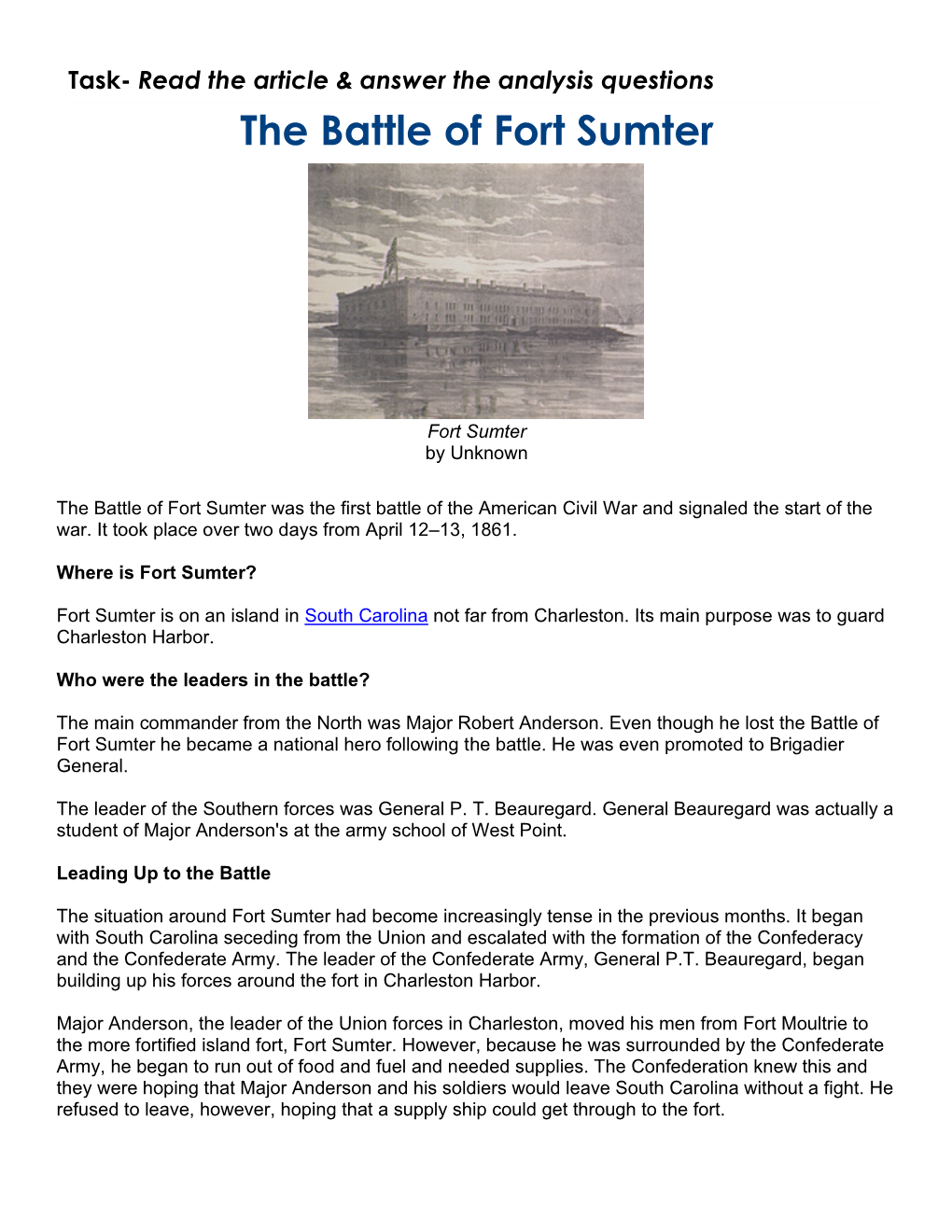 The Battle Of Fort Sumter - DocsLib