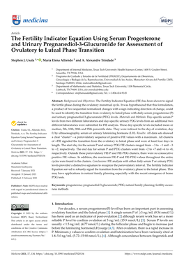 The Fertility Indicator Equation Using Serum Progesterone and Urinary Pregnanediol-3-Glucuronide for Assessment of Ovulatory to Luteal Phase Transition