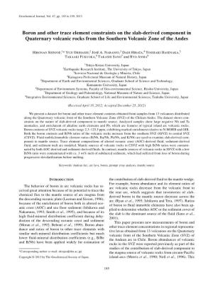 Boron and Other Trace Element Constraints on the Slab-Derived Component in Quaternary Volcanic Rocks from the Southern Volcanic Zone of the Andes