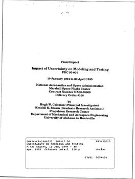 Impact of Uncertainty on Modeling and Testing PRC 95-001 10 January 1994 to 30 April 1995