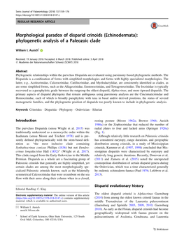 Morphological Paradox of Disparid Crinoids (Echinodermata): Phylogenetic Analysis of a Paleozoic Clade