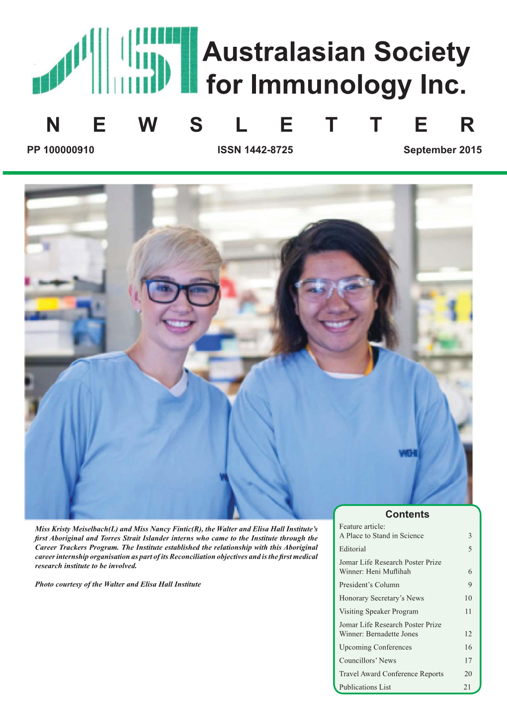 Australasian Society for Immunology Inc. NEWSLETTER PP 100000910 ISSN 1442-8725 September 2015