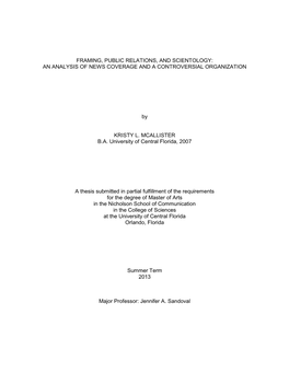 Framing, Public Relations, and Scientology: an Analysis of News Coverage and a Controversial Organization