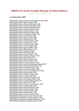 ODONATA in the Swedish Museum of Natural History