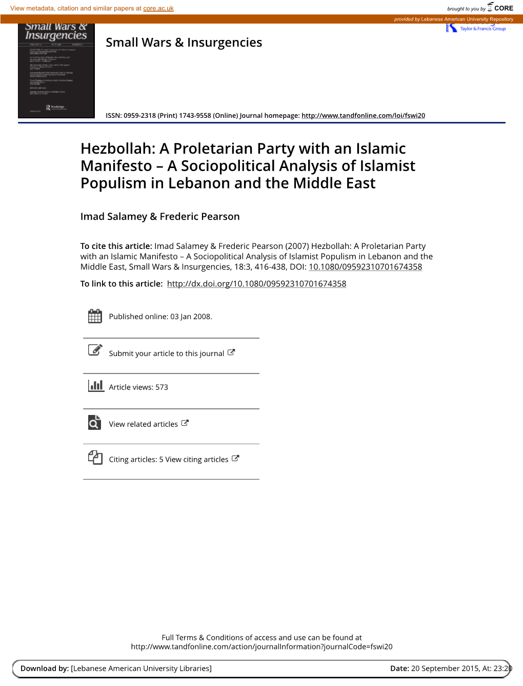 Hezbollah: a Proletarian Party with an Islamic Manifesto – a Sociopolitical Analysis of Islamist Populism in Lebanon and the Middle East