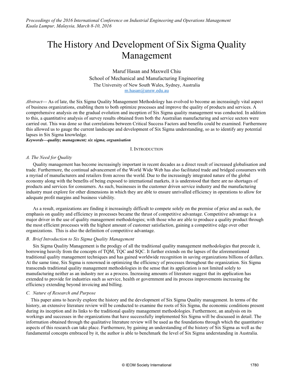 The History and Development of Six Sigma Quality Management