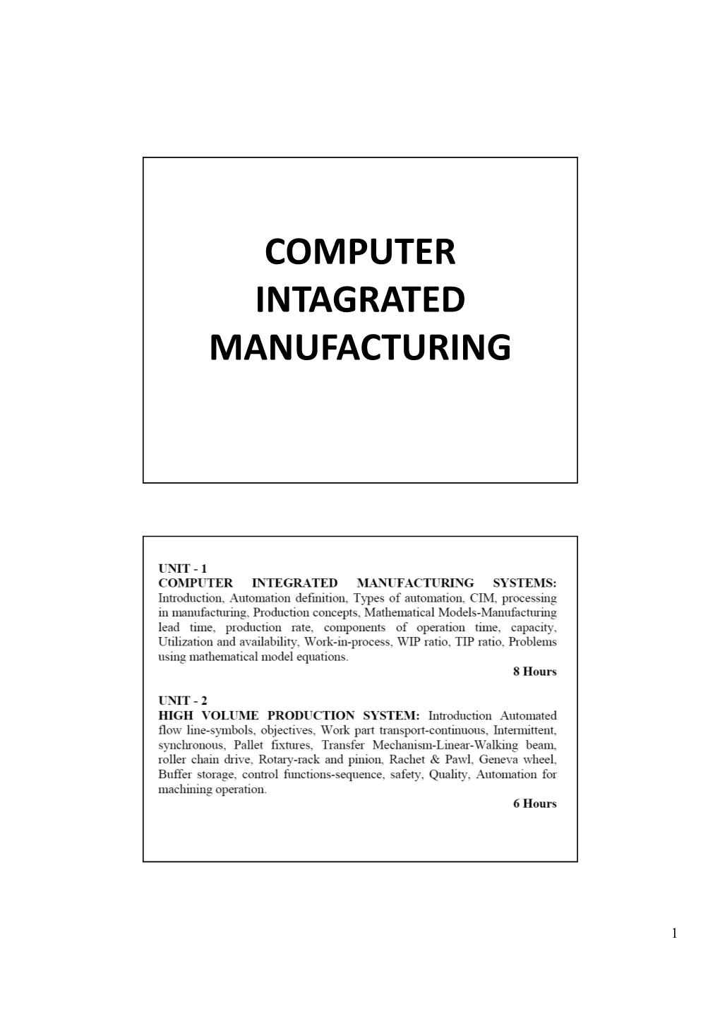 Computer Intagrated Manufacturing