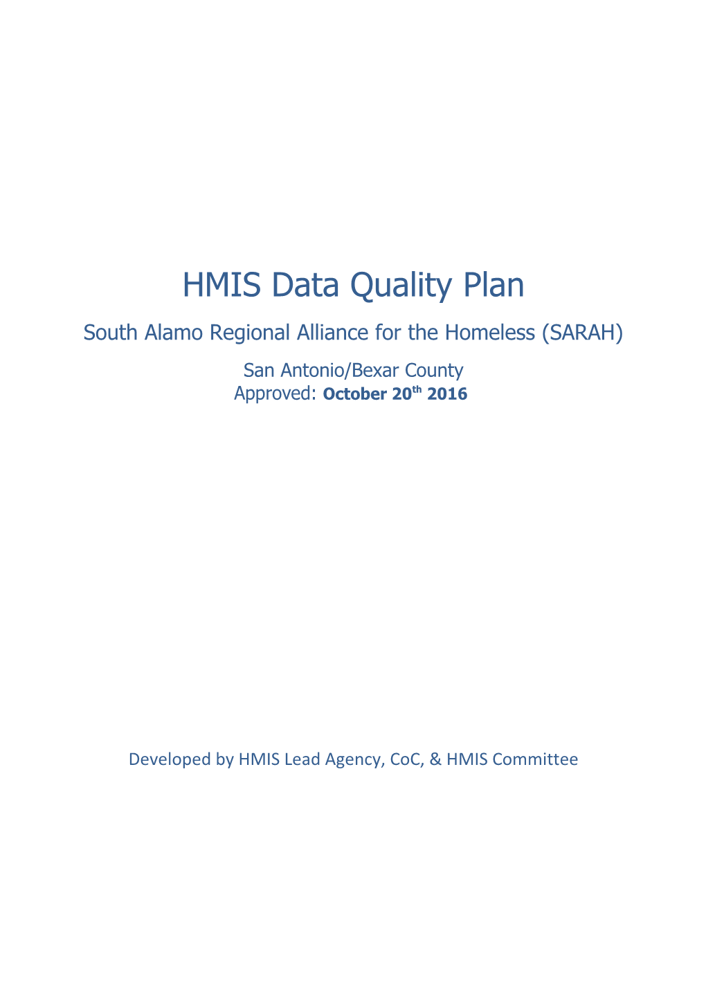 HMIS Data Quality Plan