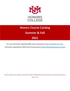 Honors Course Catalog Summer & Fall 2021