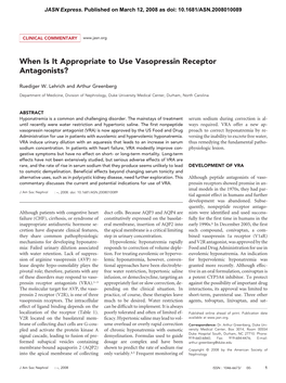 When Is It Appropriate to Use Vasopressin Receptor Antagonists?