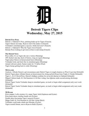 Detroit Tigers Clips Wednesday, May 27, 2015