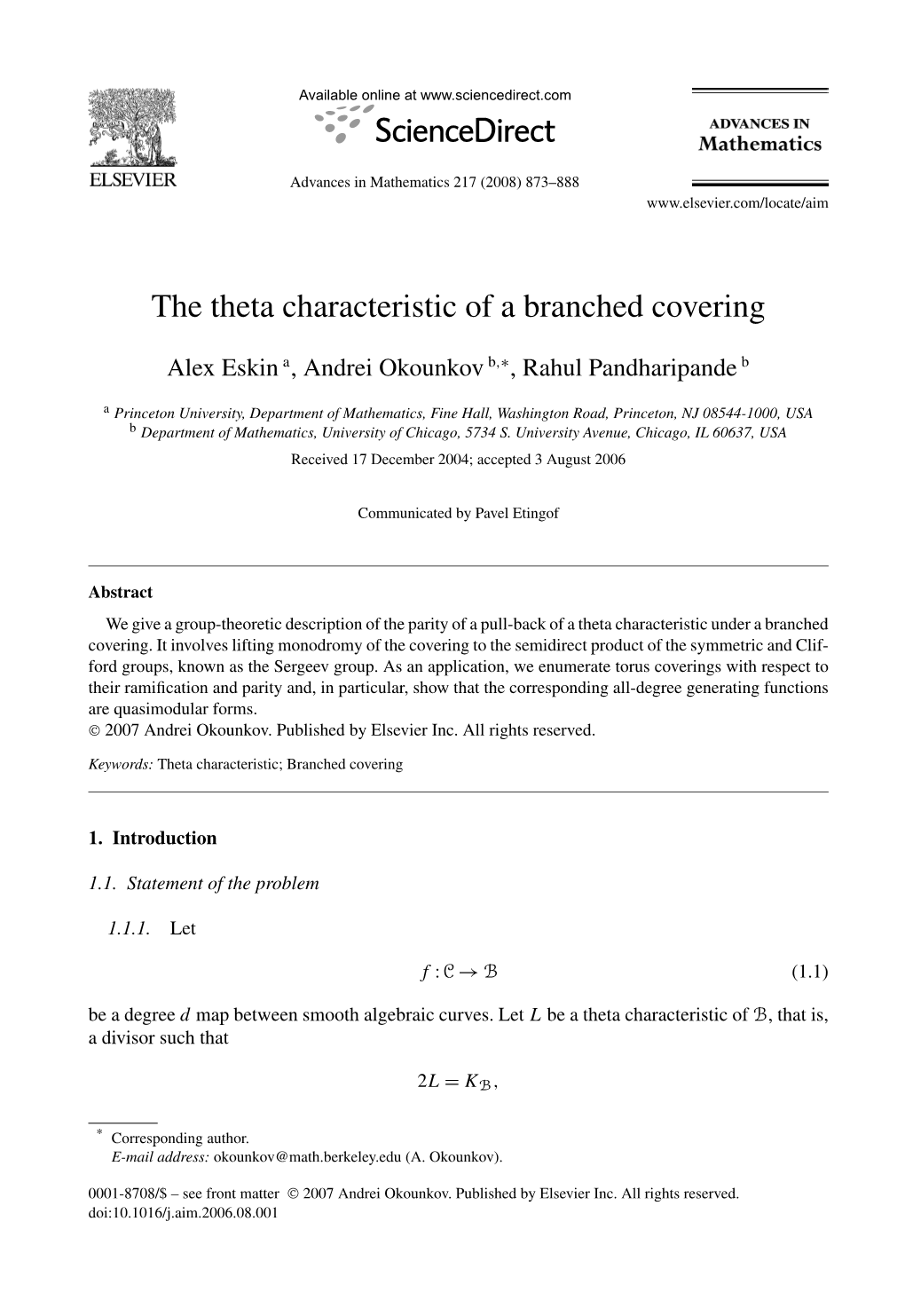 The Theta Characteristic of a Branched Covering