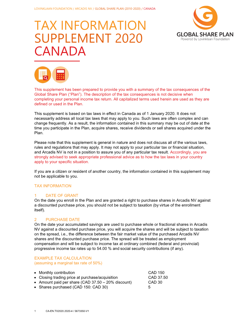 Tax Information Supplement 2020 Canada