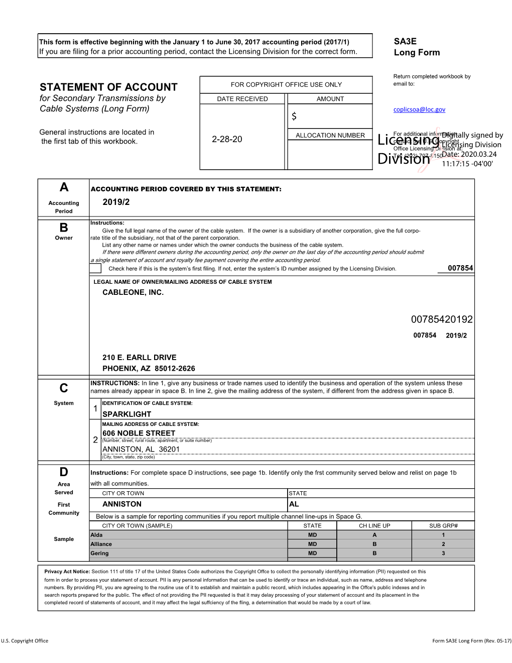 Licensing Division for the Correct Form