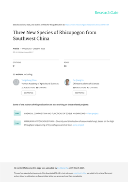 Three New Species of Rhizopogon from Southwest China