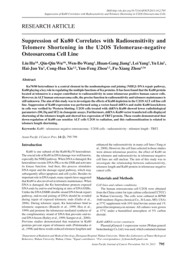 Suppression of Ku80 Correlates with Radiosensitivity and Telomere Shortening in the U2OS Telomerase-Negative Osteosarcoma Cell Line