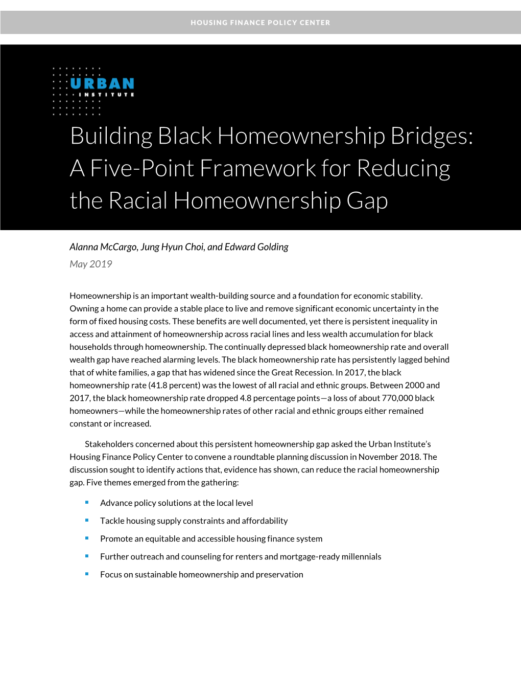 A Five-Point Framework for Reducing the Racial Homeownership Gap
