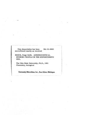 University Microfilms, Inc., Ann Arbor, Michigan ADRENOCORTICAL STEROID PROFILE IN