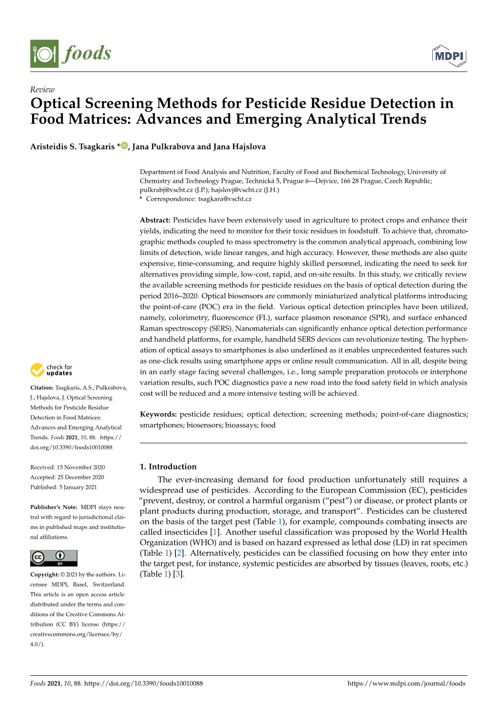 Optical Screening Methods for Pesticide Residue Detection in Food Matrices: Advances and Emerging Analytical Trends