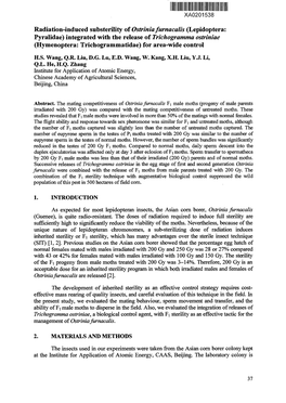 Radiation-Induced Substerility of Ostrinia Furnacalis (Lepidoptera