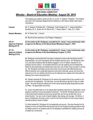 Minutes – Board of Education Meeting– August 26, 2019