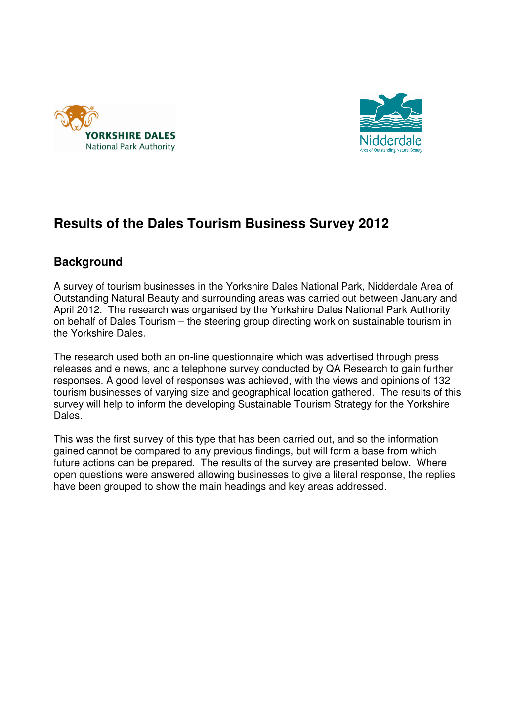 Results of the Dales Tourism Business Survey 2012