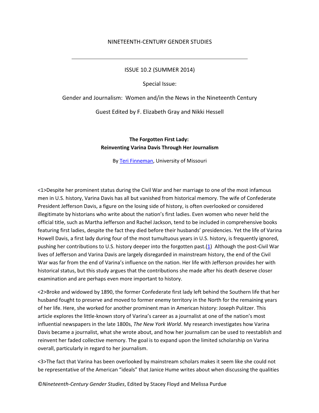 Special Issue: Gender and Journalism: Women And/In the News In