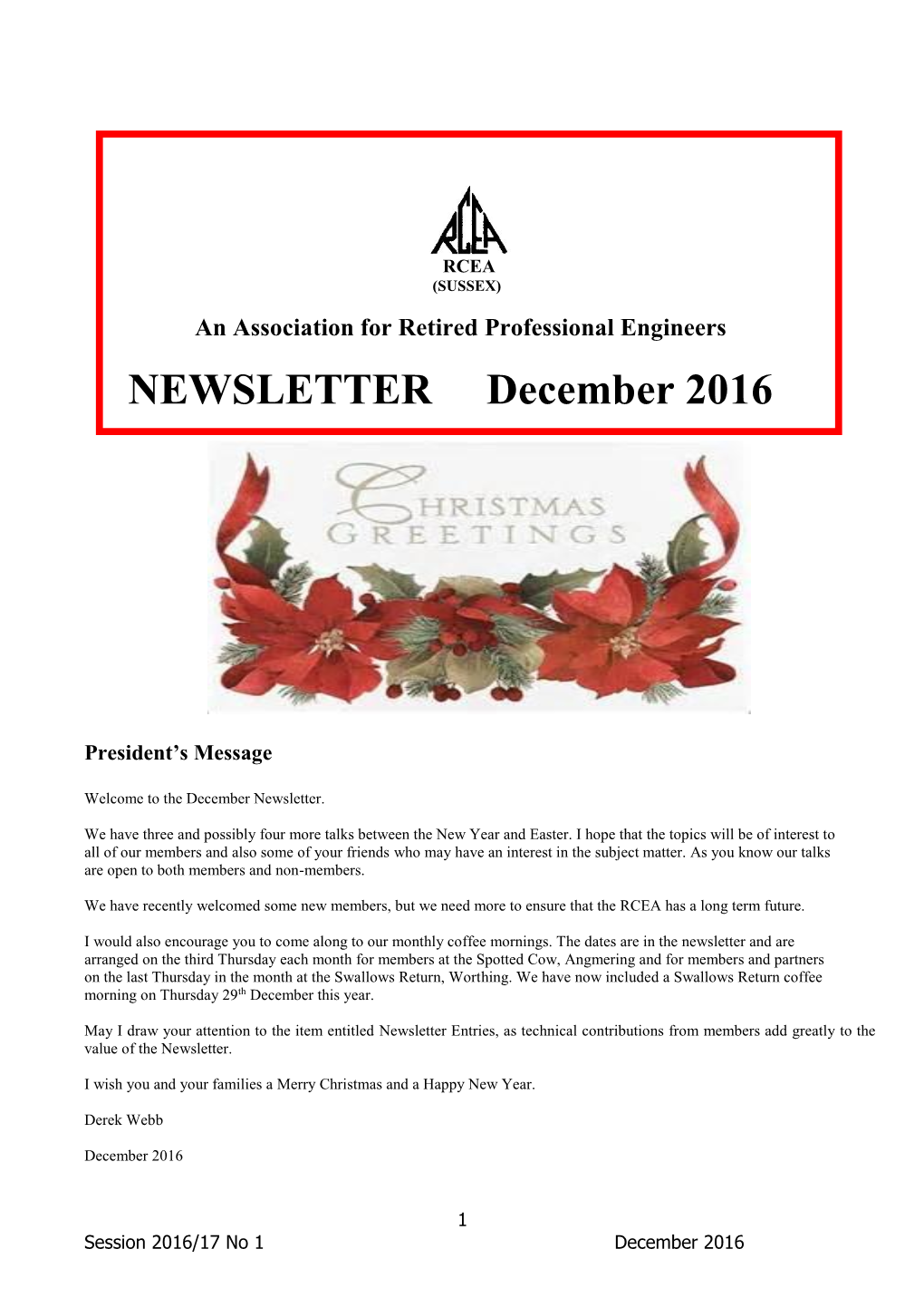 NEWSLETTER December 2016