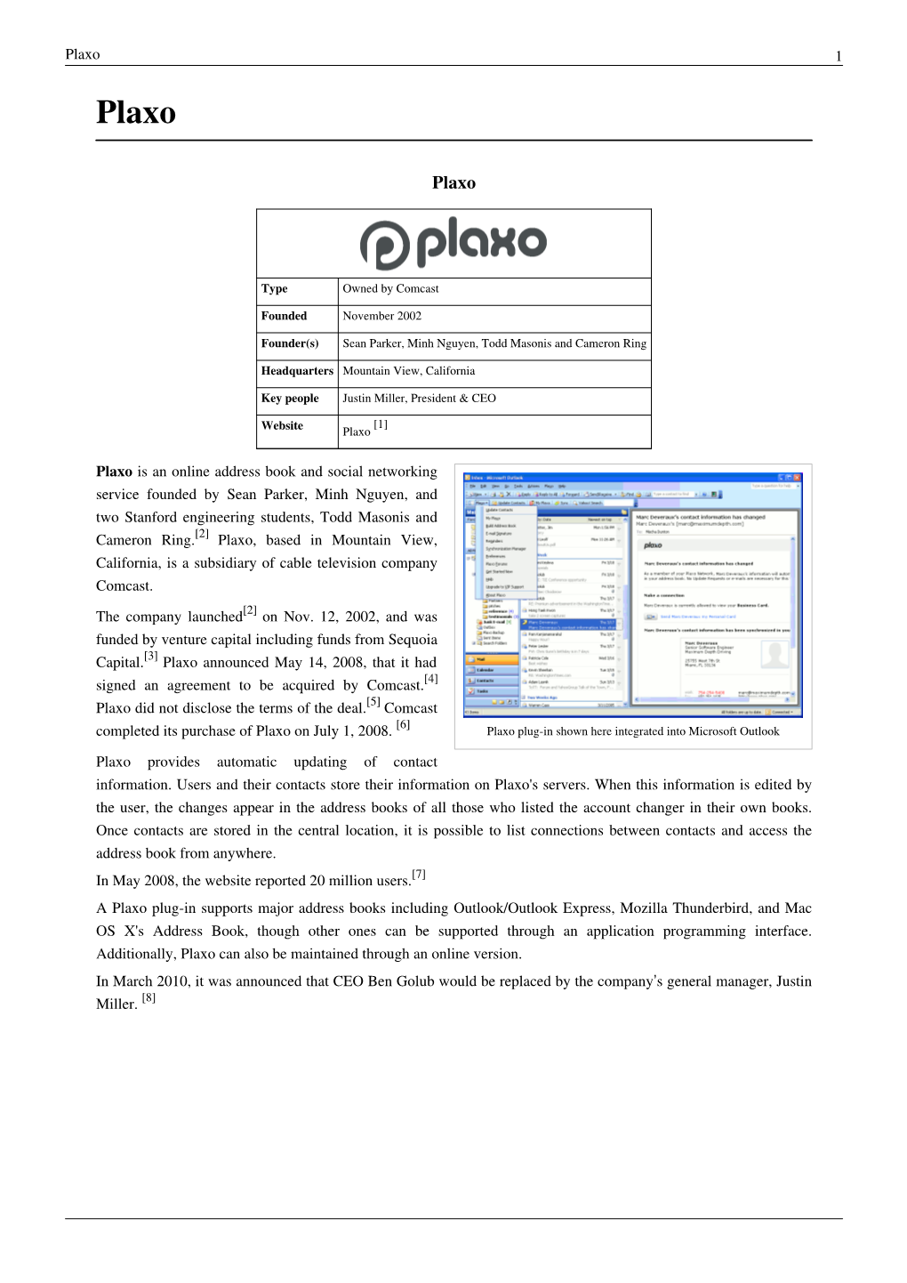 Plaxo 1 Plaxo Is an Online Address Book and Social Networking Service