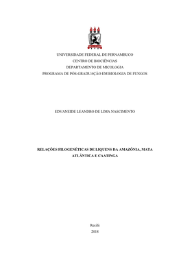 Universidade Federal De Pernambuco Centro De Biociências Departamento De Micologia Programa De Pós-Graduação Em Biologia De Fungos