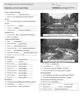 New Hampshire Division of Historical Resources INDIVIDUAL INVENTORY FORM NHDHR INVENTORY