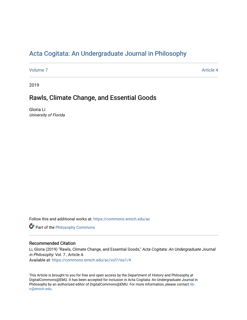 Rawls, Climate Change, and Essential Goods