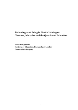 Technologies of Being in Martin Heidegger: Nearness, Metaphor and the Question of Education