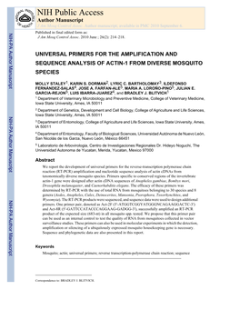 NIH Public Access Author Manuscript J Am Mosq Control Assoc