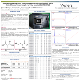 Simultaneous Estimation of Total Homocysteine and Methylmalonic Acid in Clinical Plasma/Serum Samples by Using Acquity UPLC-XEVO TQD