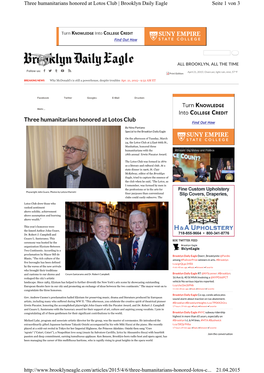 Three Humanitarians Honored at Lotos Club | Brooklyn Daily Eagle Seite 1 Von 3