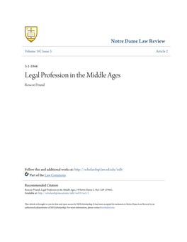 Legal Profession in the Middle Ages Roscoe Pound