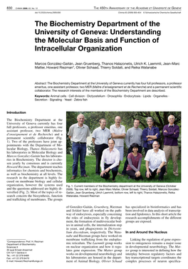 The Biochemistry Department of the University of Geneva: Understanding the Molecular Basis and Function of Intracellular Organization