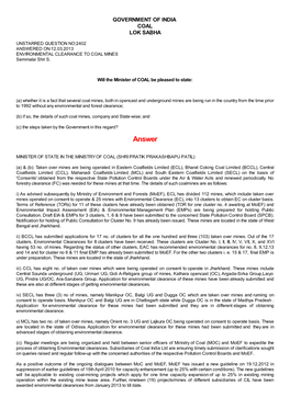 ANSWERED ON:12.03.2013 ENVIRONMENTAL CLEARANCE to COAL MINES Semmalai Shri S