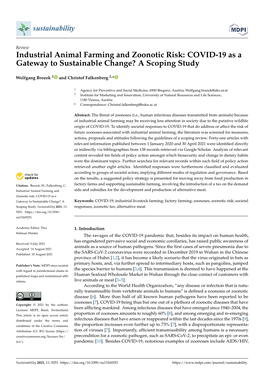 Industrial Animal Farming and Zoonotic Risk: COVID-19 As a Gateway to Sustainable Change? a Scoping Study